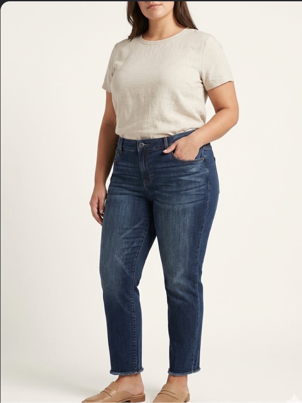 Democracy Ab Solution Straight Leg Jeans Dark Wash Fray Hem Plus Size 16